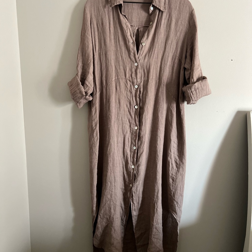 Casual Brown Linen Dress